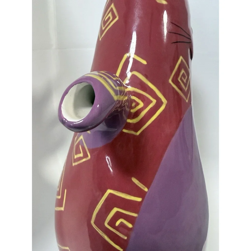 Ganz Bella Casa Ceramic Cat Pitcher Teapot Maroon Spiral Rare BC12763